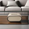 Light Luxury Paper Box High-end Living Room Creative Oval Leather Tissue Box Bedroom Desktop Napkin Storage Box Organization 5