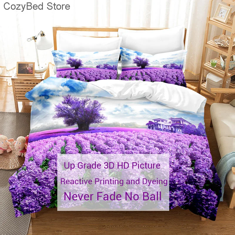 Purple Bedding Set Linens Duvet Cover Bed Quilt Pillow Case 3D Comforter Lavender Butterfly Double Full King Queen Twin Single