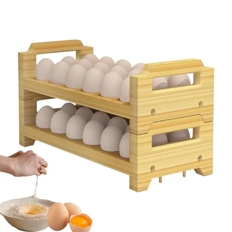 

Wooden Egg Holder 2 Tier Display Stand Storage Rack Rustic Stackable Kitchen Counter Display Rack Storage gadgets For Kitchen