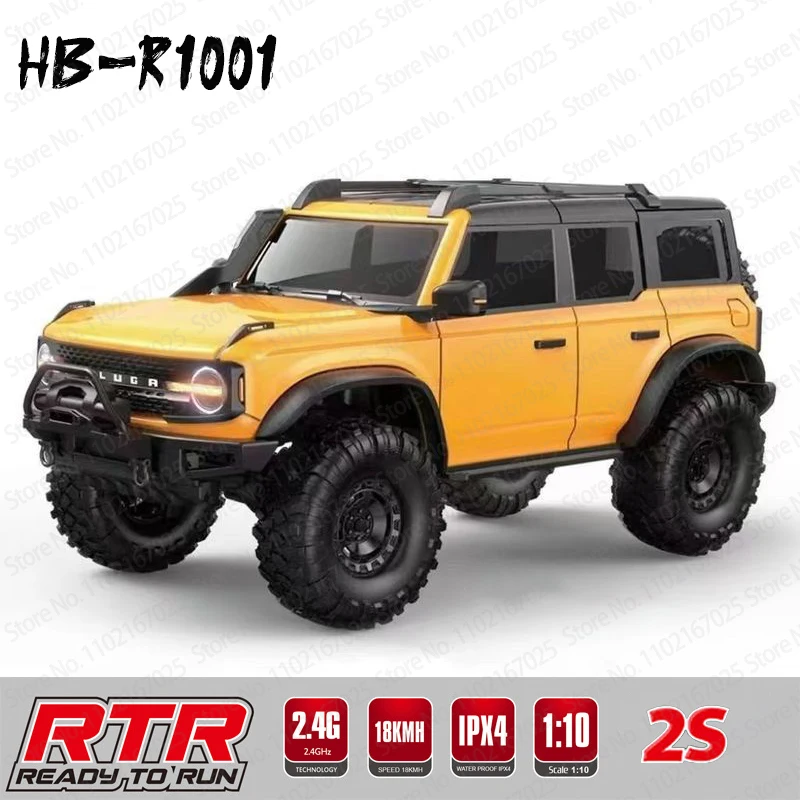 New 1:10 HB R1001 Bronco Simulation RC Climbing Car Remote Control Model Awd Off-road Car Toys Compatible 2s 3s All-metal Gears