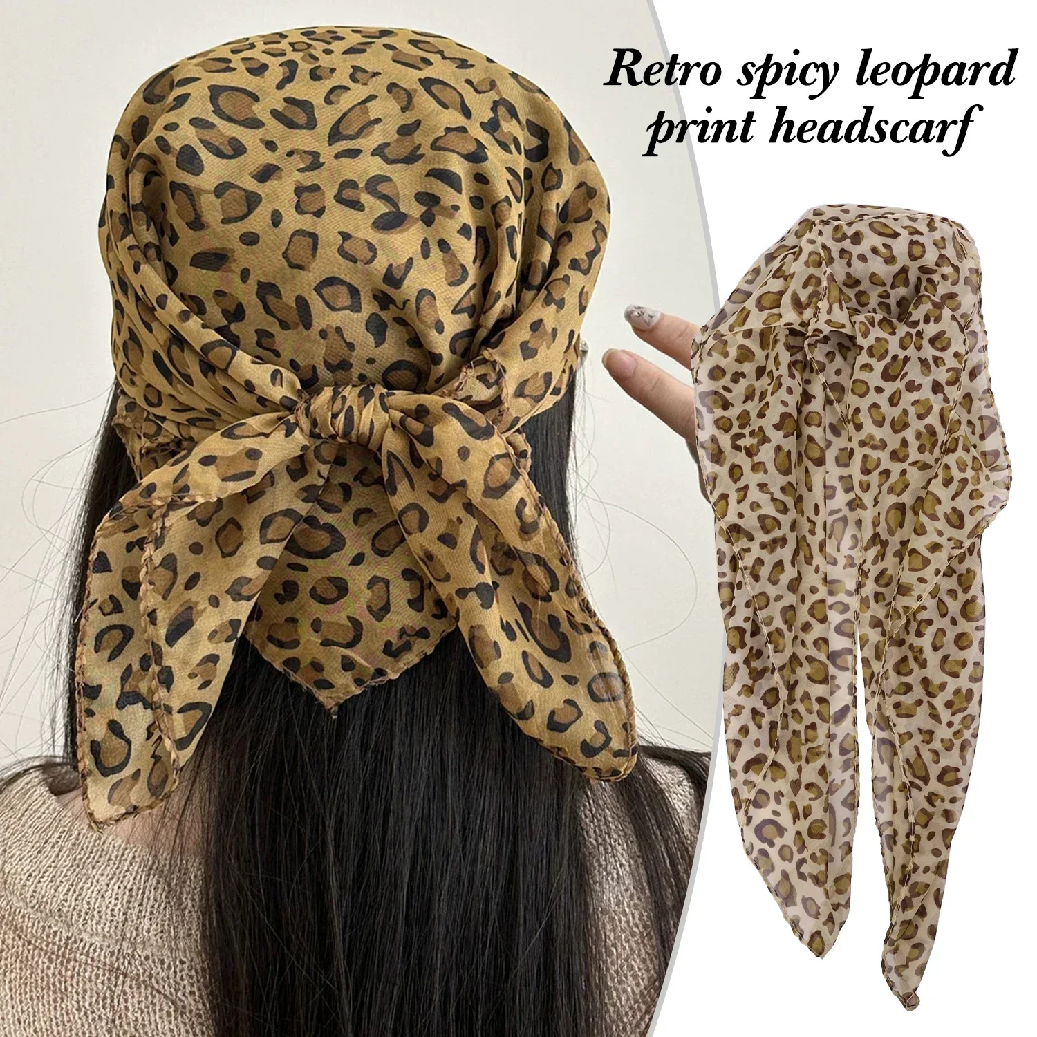 2025 Spring Leopard Print Square Scarf Women Satin Bandana Thin Edge Scarves HeadBand Fashion Lady Hairband Wrap Neckerchief