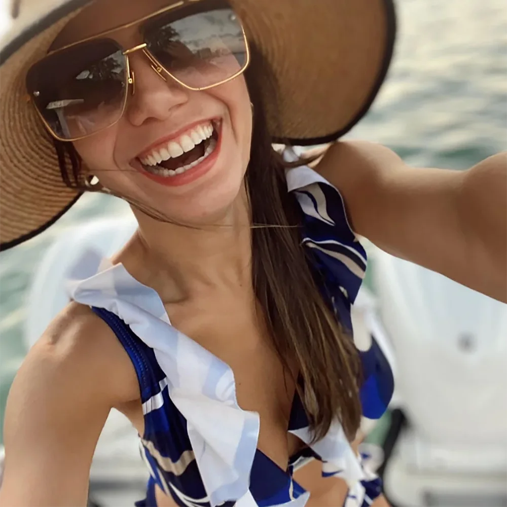 2023 New One-Piece Swimsuit Ruffled Hollow Bandage Printed Swimsuit Set Women Swimwear Summer Beach Wear One-Piece Bikin