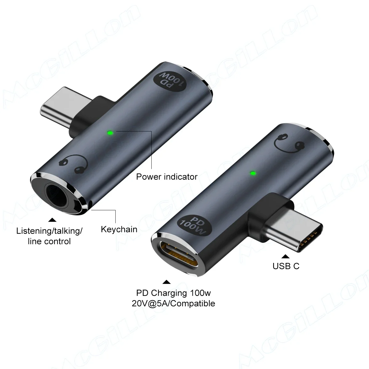 2 in 1 Type C Headphone Charging Jack AUX Audio Adapter PD100W USB C to 3.5mm HiFi Earphone Connector for iPad Samsung Huawei