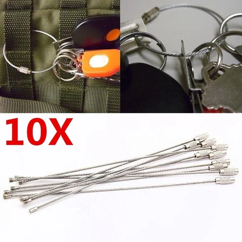 10 Stück Edelstahl-Draht-Schlüsselanhänger, Kabel-Schlüsselanhänger für Outdoor, Wandern, Camping, langlebiger Mehrzweck-Schlüsselhalter
