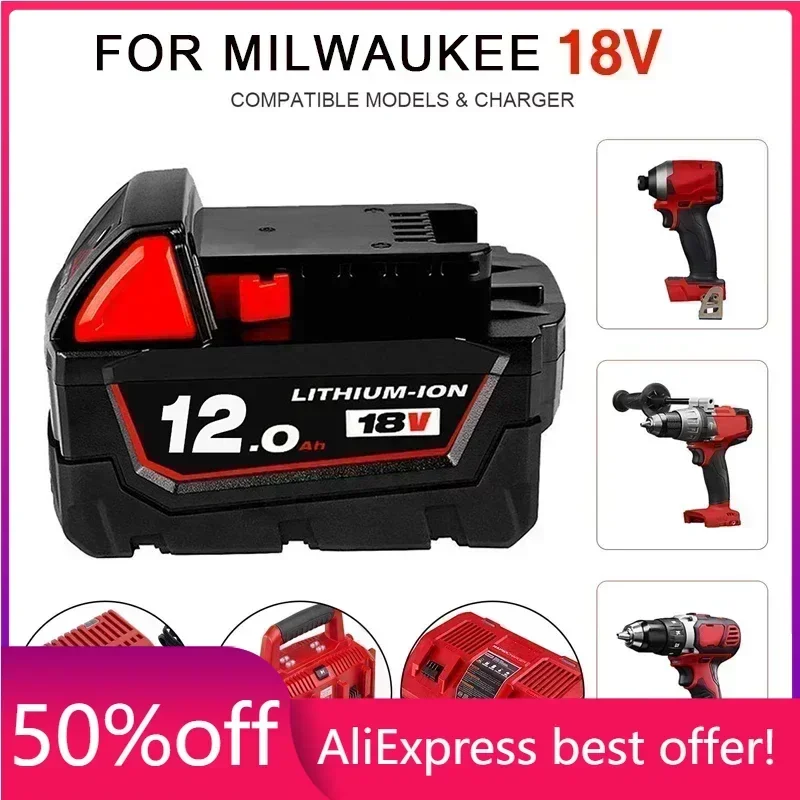 

18V 12.0Ah Replacement for Milwaukee M18 XC Lithium Battery 48-11-1860 48-11-1850 48-11-1840 48-11-1820 Rechargeable Batteries