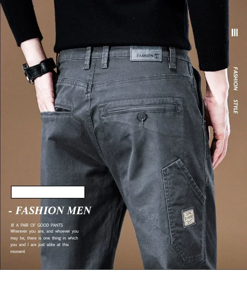 2026 Frühling Herbst Neue Herren 97% Baumwolle Jogging Cargo Lange Hosen Retro Einfarbig Koreanischer Stil Gerade Geschnittene Lockere Freizeithosen für Männer – Detail 3
