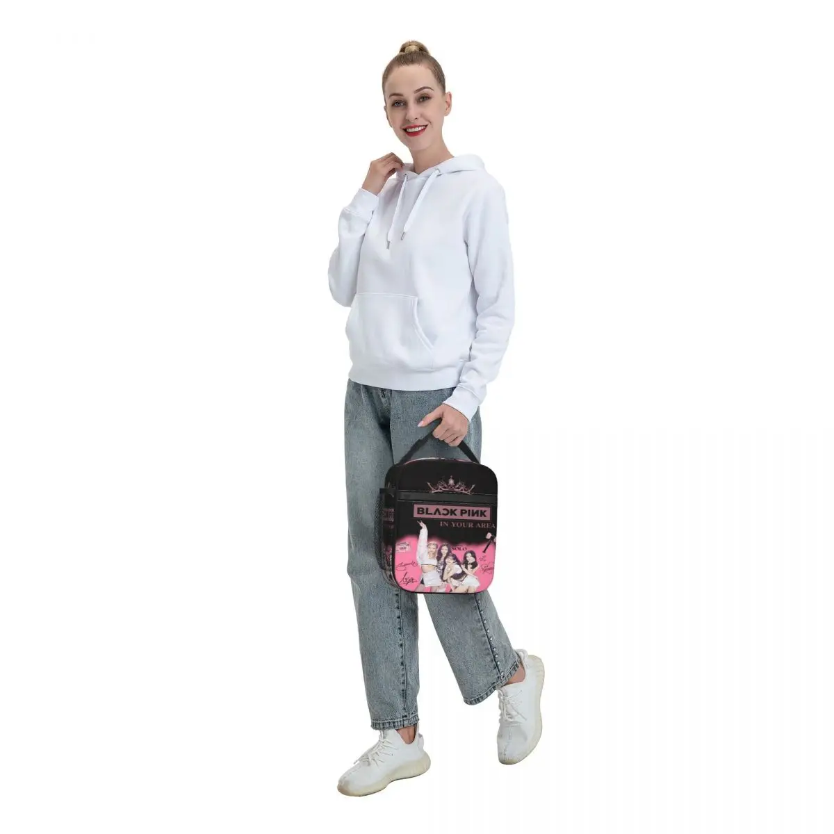 Custom Pinks Kpop-Blacks Portable Lunch Box Women Multifunction Cooler Thermal Food Insulated Lunch Bag School Children Student 6