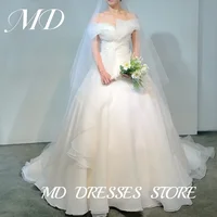 MD Elegant A-line Wedding Dresses Off Shoulder Korea Photoshoot Pleat Floor-Length Bridal Gown Corset Back Customized 웨딩드레스 2025 1