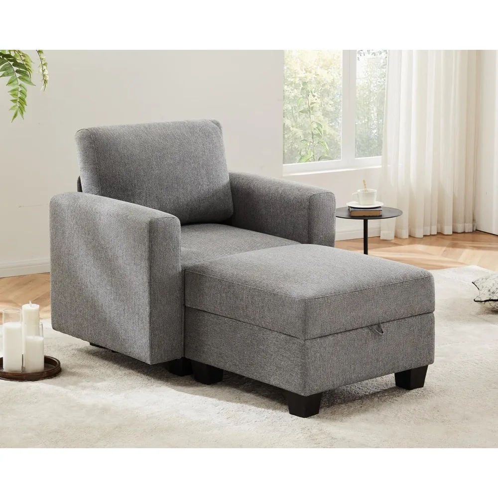 Chair with Ottoman,Upholstered Armchair with Storage,Extra-Deep-Seated Modular Single Sofa,Reading Chair Footrest