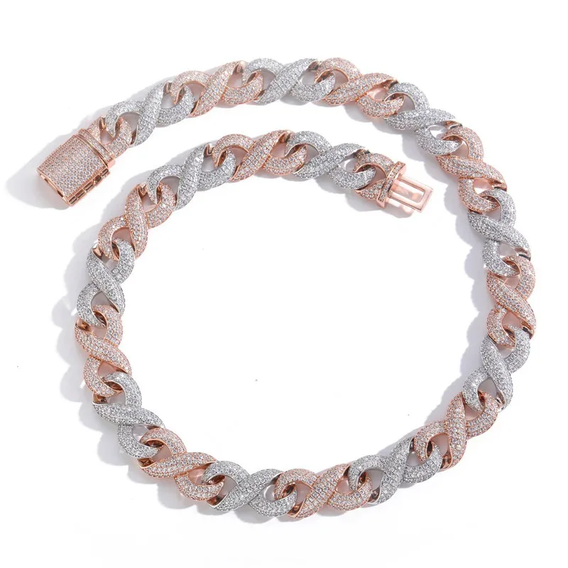 

Rose Gold Infinity Symbol Chains Necklace Iced Out 5A CZ Stone Hip Hop Jewelry For Men Women Gifts