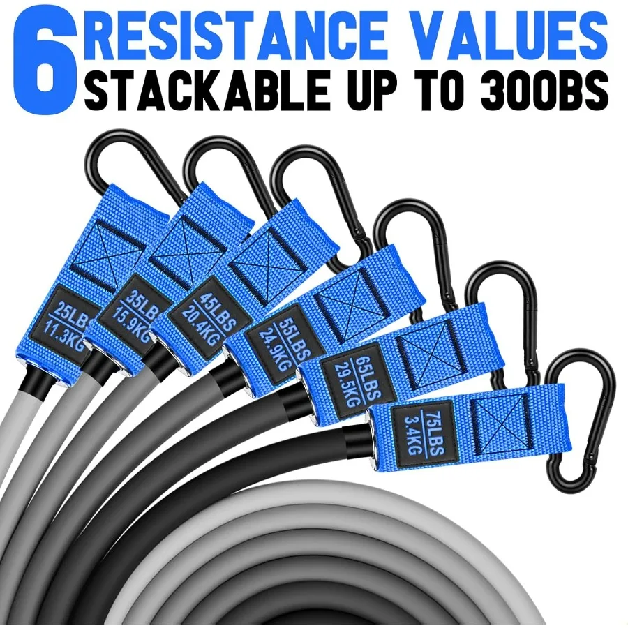 Heavy Resistance Bands for Working Out, 300lbs Exercise Bands Workout Bands with Handles, Door Anchor, Ankle Straps, Home Gym Wo