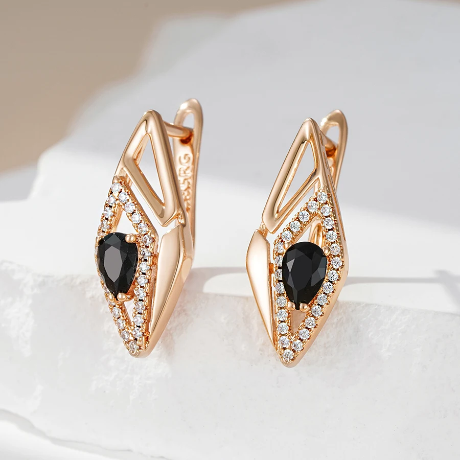 

Модные женские серьги Gulkina 585 цвета розового золота с английской расцветкой, черные натуральные циркониевые аксессуары, винтажный подарок