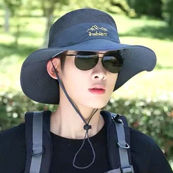 Chapeau de camping respirant à grand bord pour homme, protection solaire, chapeau de poisson, équitation en plein air, canadisme, randonnée, été