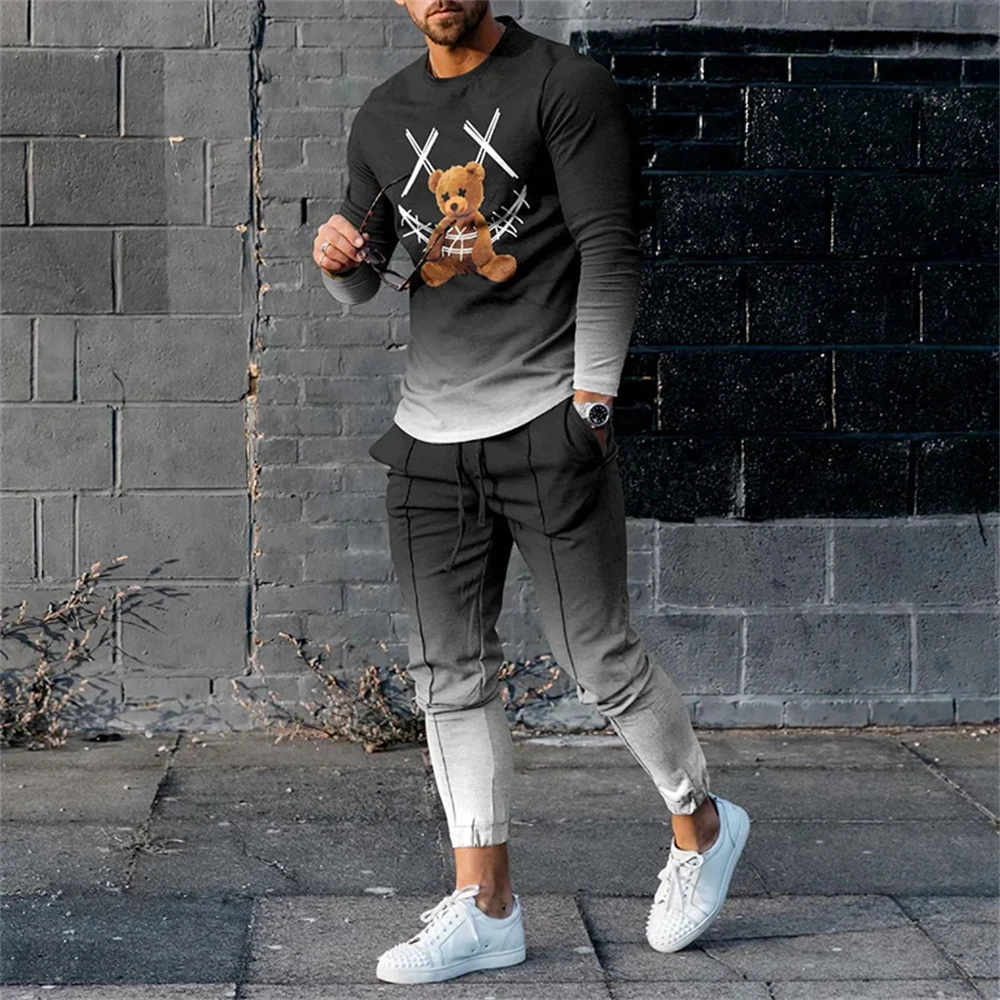 Autumn Vintage Ethnic Style 3D Print Men's Sportswear Set Long-Sleeved T Shirt Pants 2-Piece Set Oversized Pullover Men Clothing 5