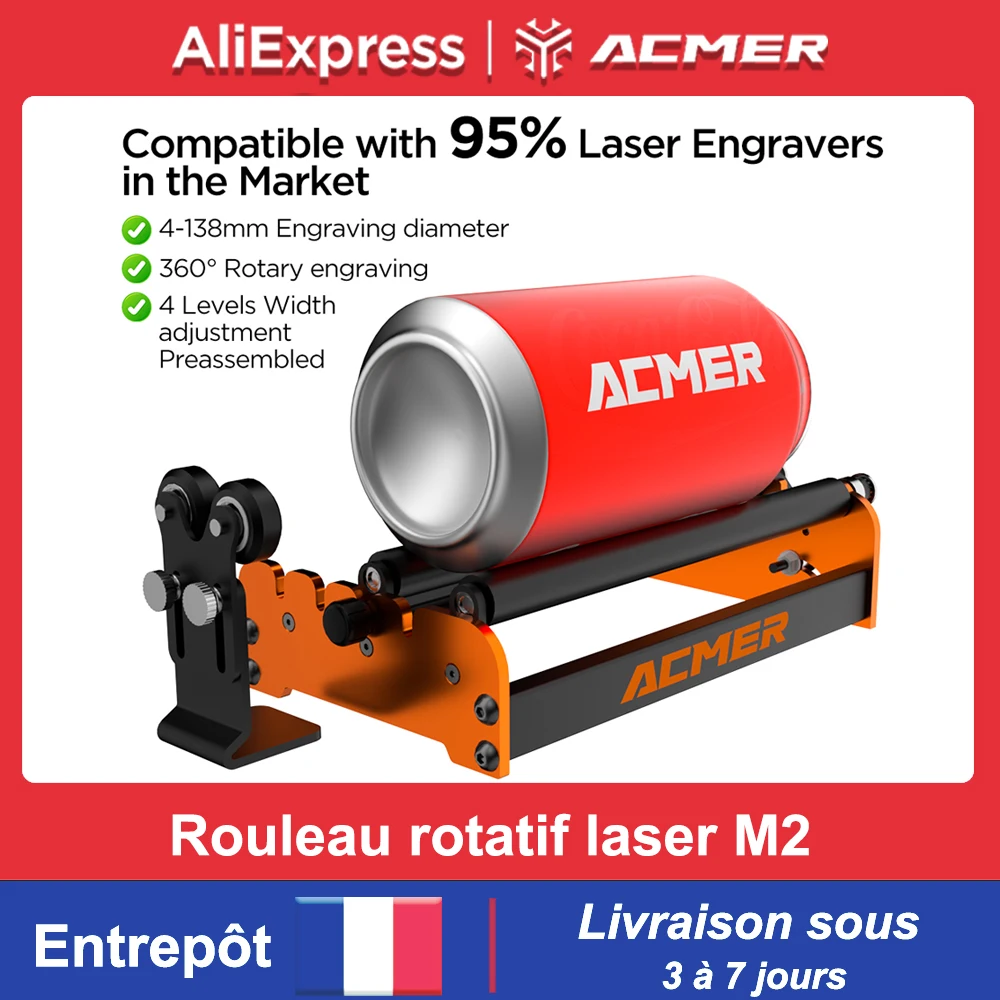 ACMER M2 Laser Rotary Roller Y-axis 360° Rotary moudle Laser Cutting Engraving For Cylindrical Objects 4-138mm Accessories