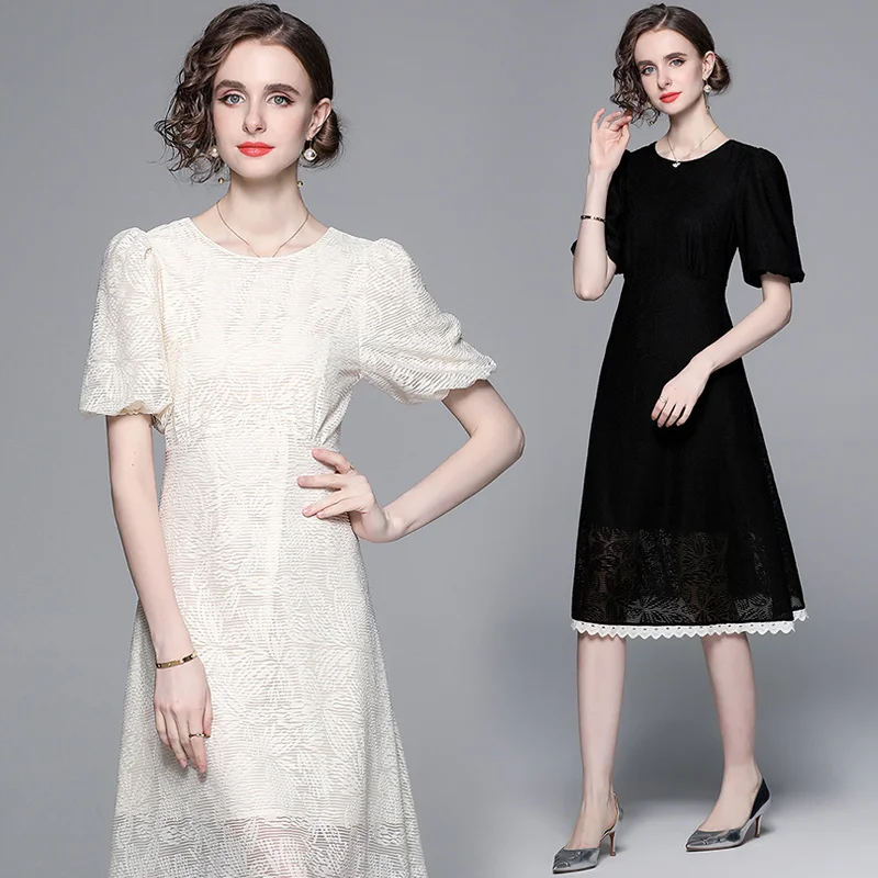 

Elegant Simple Style Lace Puff Sleeve Fashion Slim Prom Party Club Dress Black Dress