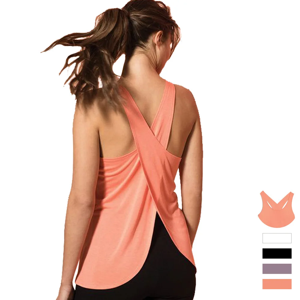 Sports Tank Women's Solid Wrap Back Sports Tank Tops Sleeveless Breathable Asymmetrical Hem Fit For Fitness