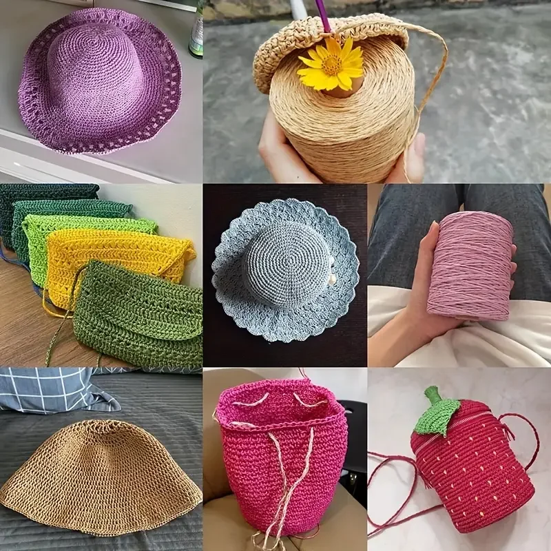 280-300m/Roll Natural Raffia Straw Yarn For Knitting Crocheting Paper Threads DIY Handmade Summer Sunhat Beach Bag Material 5