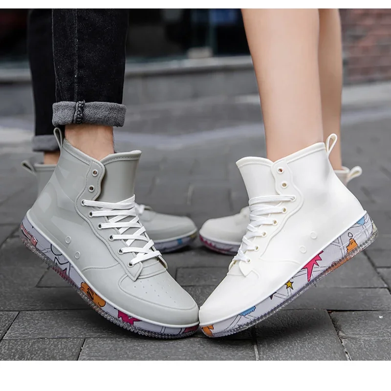 

Men Rain Boots Fashion Trendy Nude Boots Anti-skid Work Chef Shoes Durable Waterproof Rubber Fishing Shoes Male Sneakers 2023New