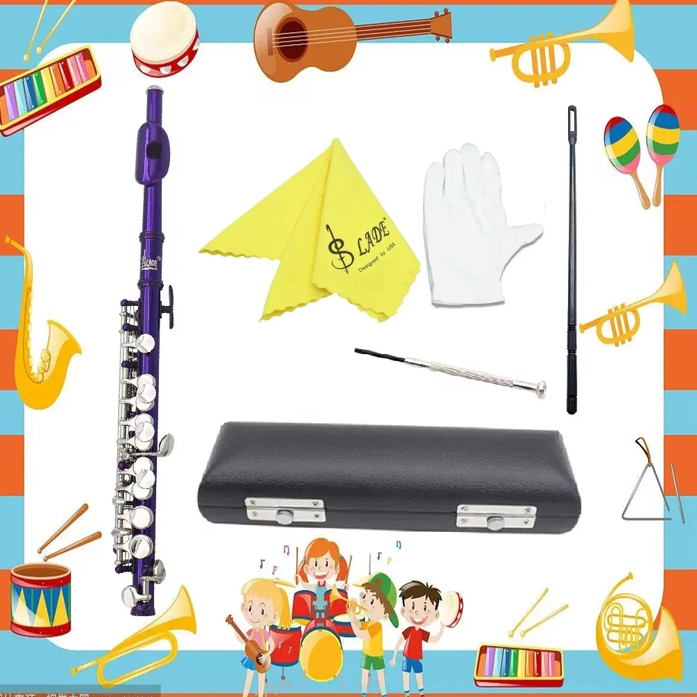 SLADE Purple Piccolo Flute C Key Half-size Purple Flute Instrument with Case Cleaning Cloth Parts Cupronickel Piccolo
