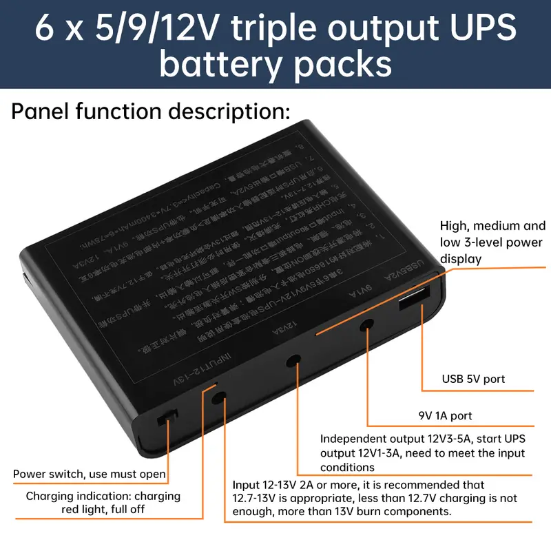 DC UPS 5V 9V 12V Output 6x 18650 Battery  Uninterrupted Power Supply DIY Power Bank Box for House Router Cellphone Tablet Modem - Image 4