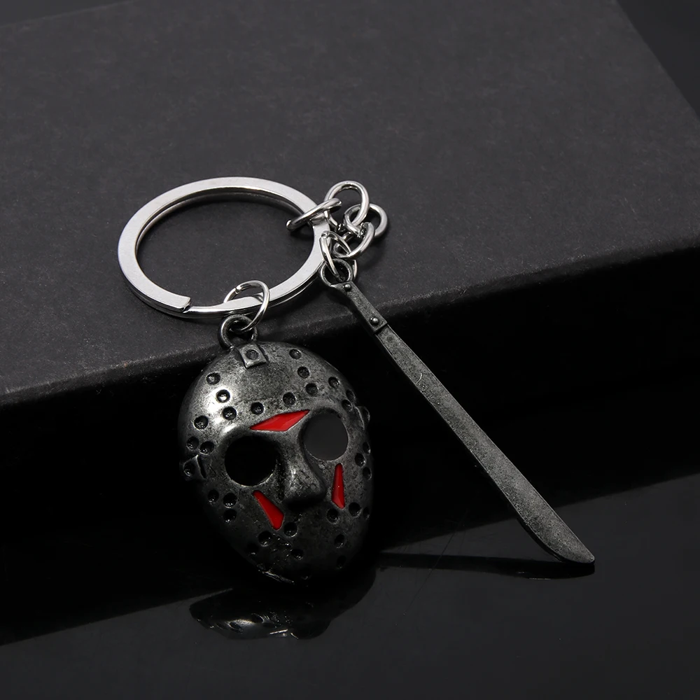 Horror Movie Halloween Keychain Hockey Mask Machete Metal Pendant Cosplay Props For Men Women
