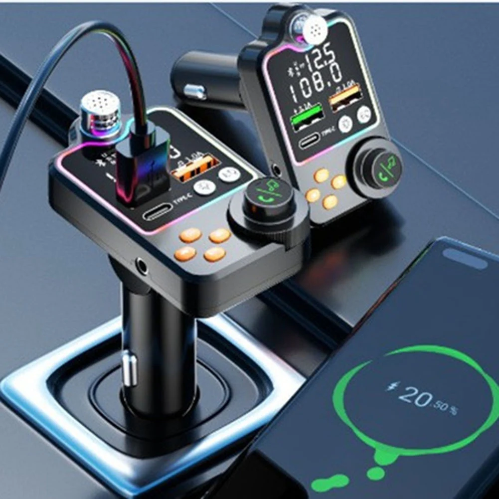 차량용 블루투스 호환 5.0 FM 송신기, 원 키 Mp3 플레이어 마이크, USB 음악 재생, USB 3.0 PD 고속 충전기