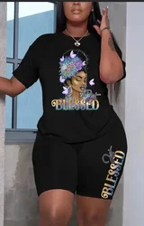 Summer Women's Suit Fashion Positioning Print Casual Short Sleeve Top Shorts Plus Size Two Piece Set Tracksuits 2 Pieces Outfit