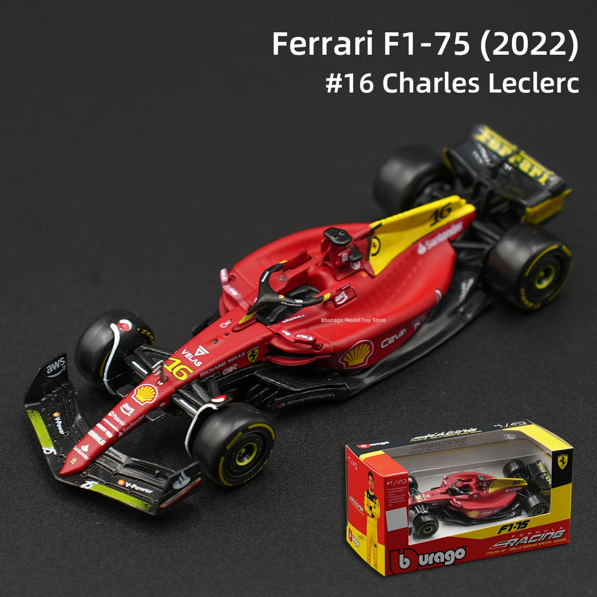 Bburago 1:43 2022 Ferrari F1-75 F1 Formula Racing Car Static Simulation Diecast Alloy Model Car 2
