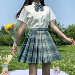 Japanese Korean School Uniform for Girl Cosplay Student Short Sleeve Green Seifuku Pleated Skirt Set JK Uniform Sexy Sailor Fuku