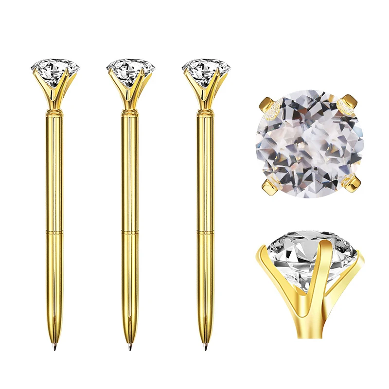 6Pcs Diamond Ballpoint Pens Gold Large Crystal Pens Rhinestones Ballpoint Pens Stationary Writing Supplies 5