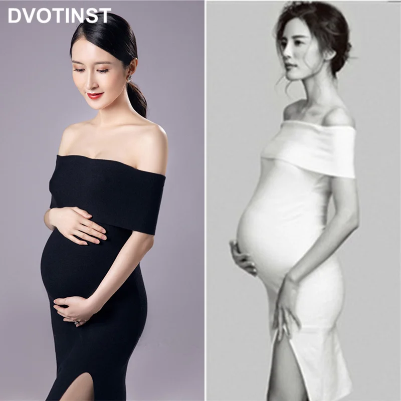 Dvotinst Women Photography Props Maternity Slim Dresses Elegant Off-shoulder Pregnancy Dress Studio Photoshoot Photo Clothes