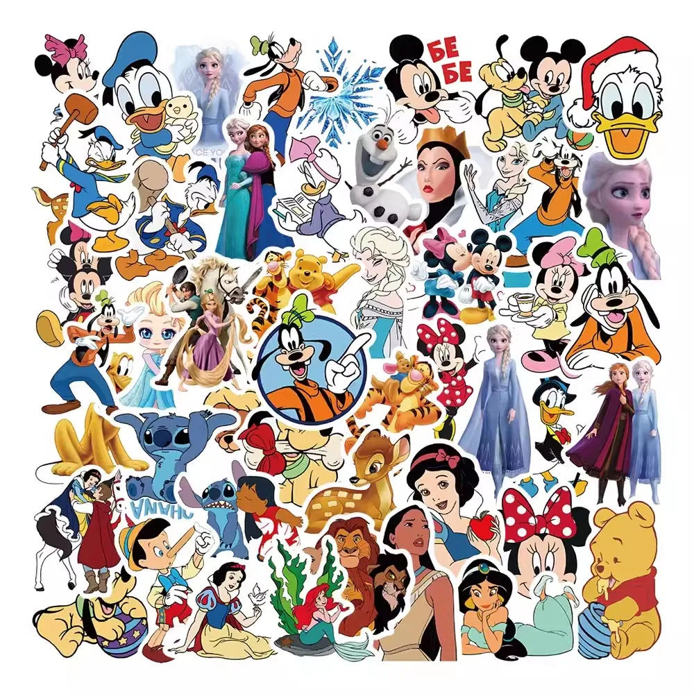 50pcs Disney Mix Cartoon Cute Stitch Micky Princess Stickers Vinyl Laptop Luggage Skateboard Waterproof Girl Sticker 3