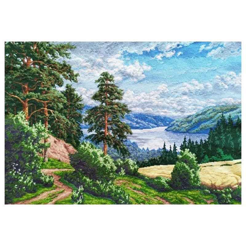 

Amishop Top Quality Beautiful Counted Cross Stitch Kit Expanse Oak Forest Calm Lake Mountain Scenery Golden Wool PF-013