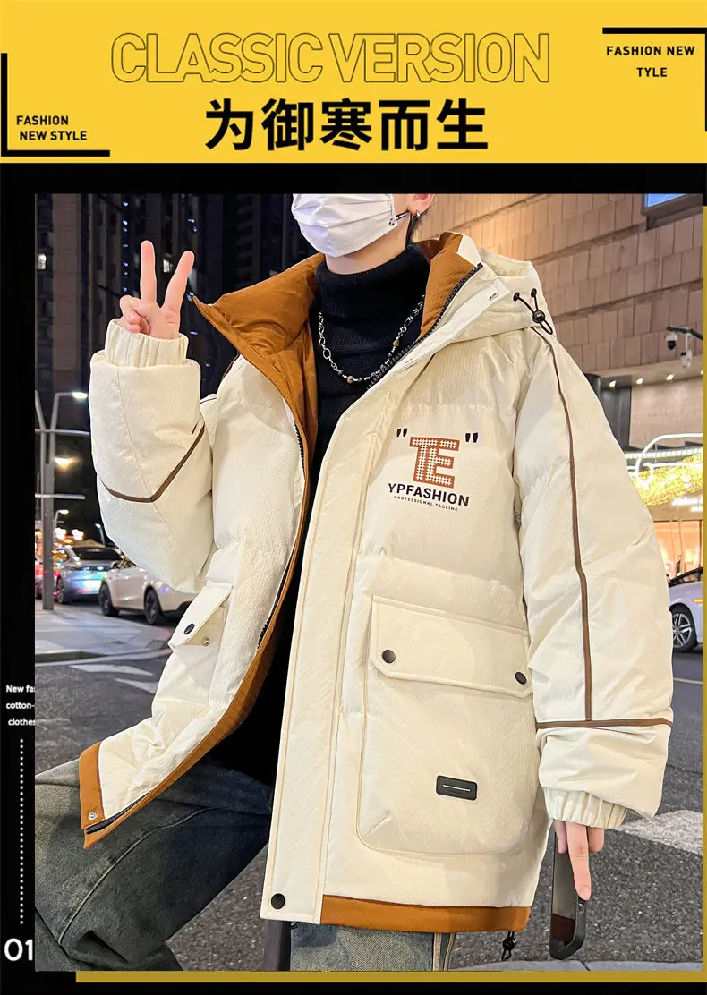 Lässige Herren-Jacken mit Kapuze, Baumwolle, gefüttert, 2025, Herbst-Winter, Jugend, High Street, Oberbekleidung, lockere warme Parkas, winddichte Oberteile, Kleidung – Detail 1