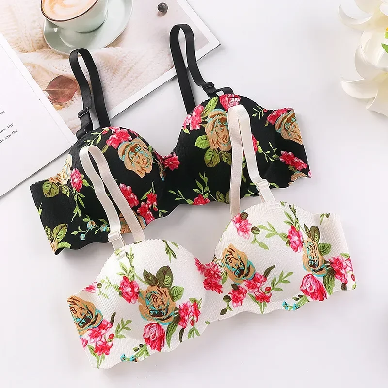 

Without Ring Shoulder Adjustable Underwear Piece Girls' Steel Bra Chest One Strap Gathered