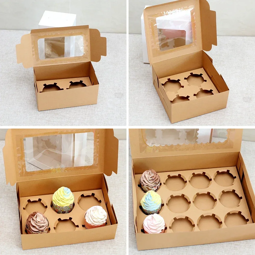 10 Stück Cupcake-Verpackungsbox aus Kraftpapier mit Fenster, Karton, Kuchen, Muffin, Kekse, Pralinenschachtel, Hochzeit, Party, Geburtstag, Gastgeschenke, 4 Größen – Detail 3