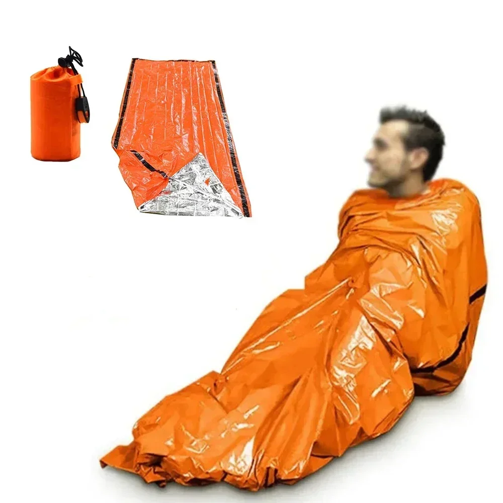 Outdoor Emergency Survival Sleeping Bag Thermal Blanket Mylar Waterproof Reusable Sack Portable Camping Hiking Emergency Gear