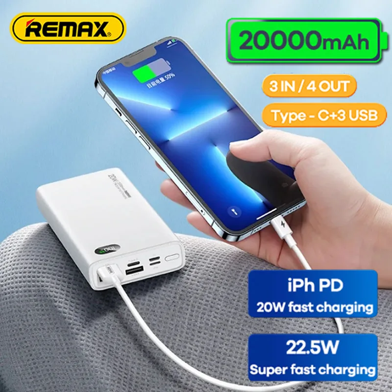 Remax-Portable-PowerBank-20000mAh-PD20-QC22-5W-Fast-Charge-Spare ...