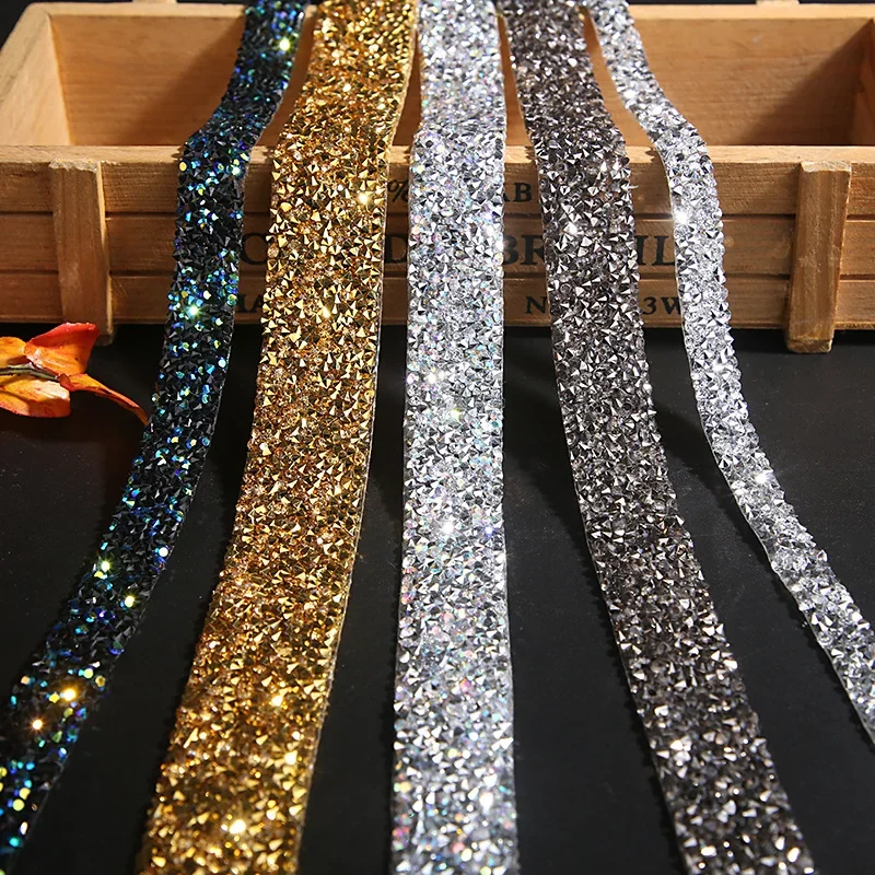 1 Yard 5/10/20/30/40mm Glitter Rhinestone Chain Tape Trim Resin Crystal Decoration DIY Belt Garment Strass Hotfix Applique Craft
