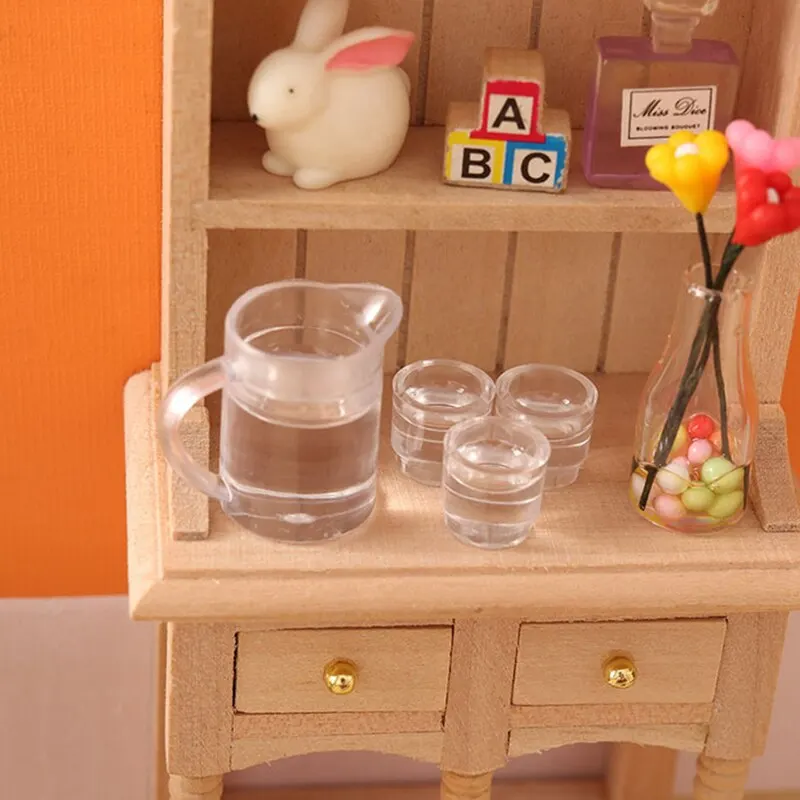 1Set 1/12 Miniature Dollhouse Mini Lemon Water Kettle with Glasses Orange Juice Jug Play Kitchen Doll Food Model Toy Accessories