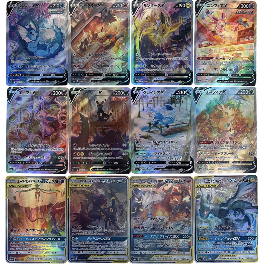 12 Pz/Set Pokemon Eevee Flash Cards Ptcg Pikachu Kawaii Diy Classic Game Anime Collection Card Regali Di Natale Giocattoli