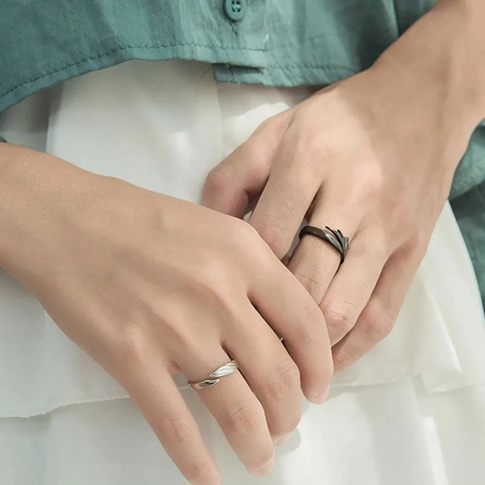 Simple Couple Ring Men and Women Adjustable Sun and Moon Ring Set Angel Demon Dragon Open Niche Party Couple Gift Jewelry