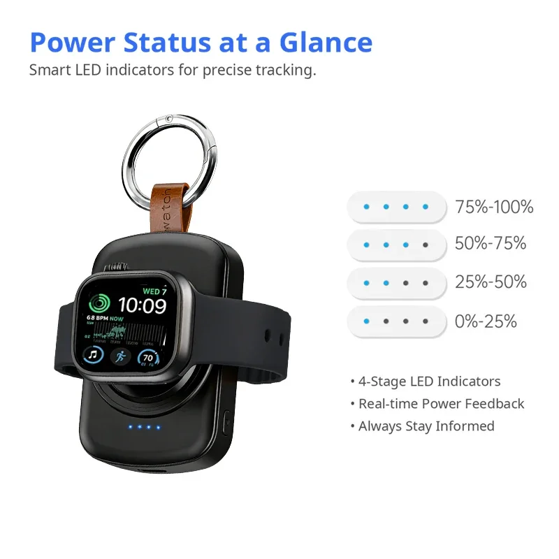 Magnetic Wireless Portable Watch Charger with 1800mAh Battery and USB Type-C Fast Charging