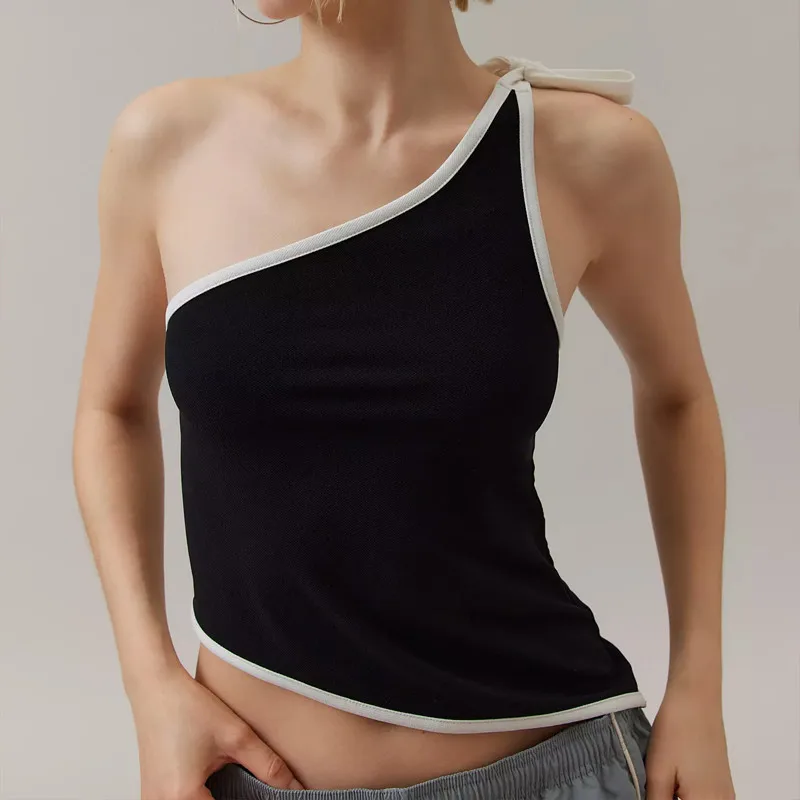 

Casual stitching sleeveless Y2K women's summer T-shirt lady's mini vest