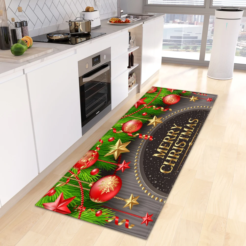 Christmas Kitchen Rug House Entrance Doormat Bedroom Bathroom Anti-Slip Foot Mat Living Room Floor Hallway Decor Carpet Custom