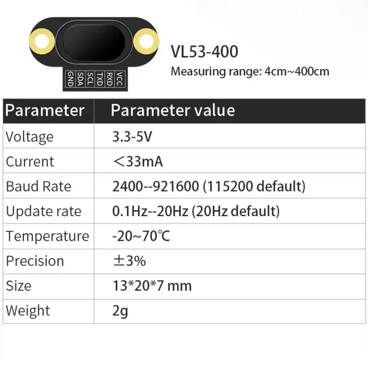 WT53R Time-of-Flight (ToF) Laser Ranging Sensor Module, VL53L1X Distance 400cm, RS485 Modbus/TTL, TOF050F TOF200F image 8