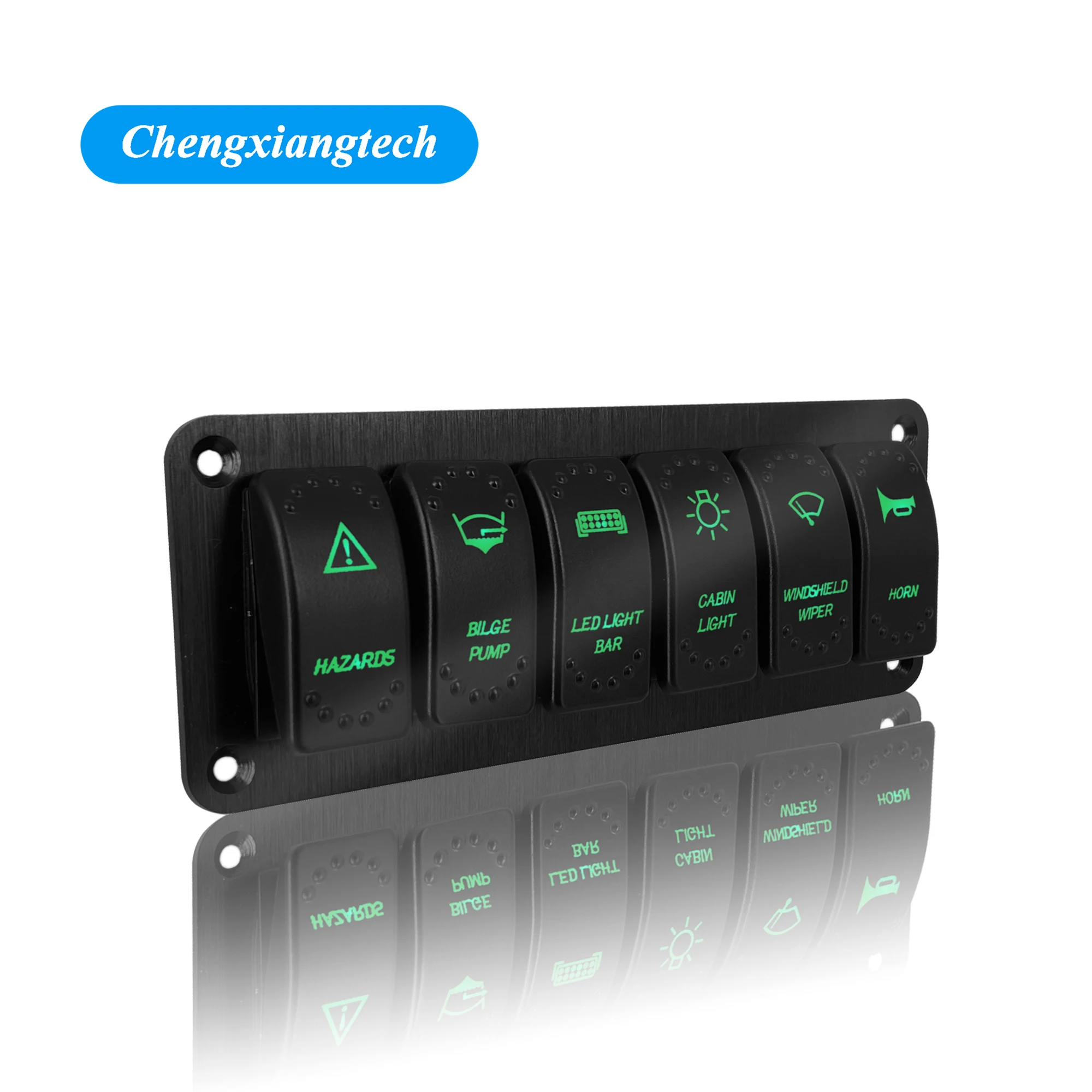 Customize6GangRockerSwitchPanelGreenLedWaterproofIP6812V