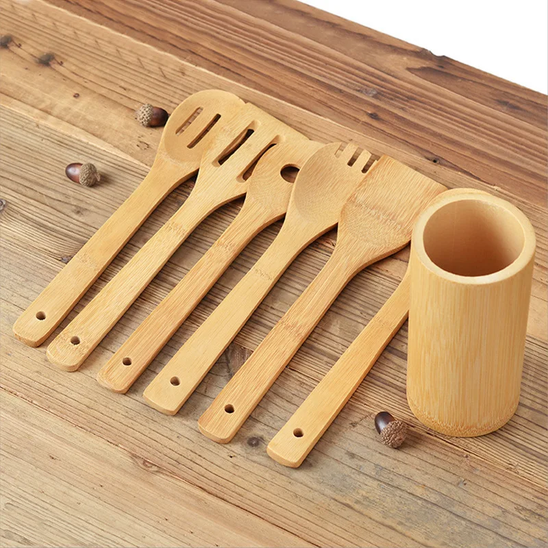 Bamboo spatula spoon set non-stick pan bamboo spoon bamboo spatula stir-fry high temperature resistant frying