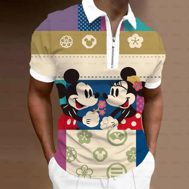 Disney New Fashion Men Mickey Mouse Polo Shirt Golf Wear Urban Print Casual Short Sleeve T Shirt Men s Lapel Zip Polo Shirt Top